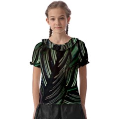 Calathea Leaves Strippe Line Kids  Frill Chiffon Blouse