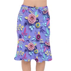 3d Flowers Pattern Flora Background Short Mermaid Skirt by Bedest