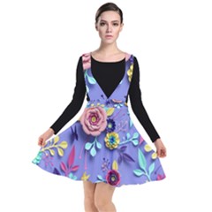 3d Flowers Pattern Flora Background Plunge Pinafore Dress