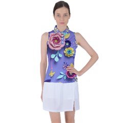 3d Flowers Pattern Flora Background Women s Sleeveless Polo T-shirt by Bedest