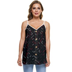 Abstract Dark Pattern Minimal Casual Spaghetti Strap Chiffon Top