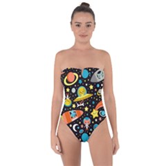 Space Pattern Tie Back One Piece Swimsuit by Bedest