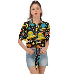 Space Pattern Tie Front Shirt  by Bedest