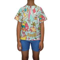 Summer Up Cute Doodle Kids  Short Sleeve Swimwear