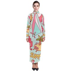 Summer Up Cute Doodle Turtleneck Maxi Dress