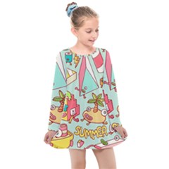 Summer Up Cute Doodle Kids  Long Sleeve Dress by Bedest