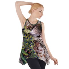 Japanese Painting Flower Peacock Side Drop Tank Tunic by Bedest