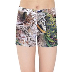 Japanese Painting Flower Peacock Kids  Sports Shorts