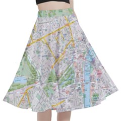 London City Map A-line Full Circle Midi Skirt With Pocket by Bedest