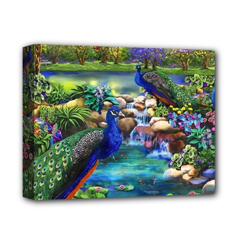 Peacocks  Fantasy Garden Deluxe Canvas 14  X 11  (stretched) by Bedest