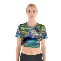 Peacocks  Fantasy Garden Cotton Crop Top by Bedest