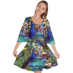 Peacocks  Fantasy Garden Velour Kimono Dress