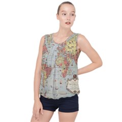 Vintage Old Antique World Map Bubble Hem Chiffon Tank Top