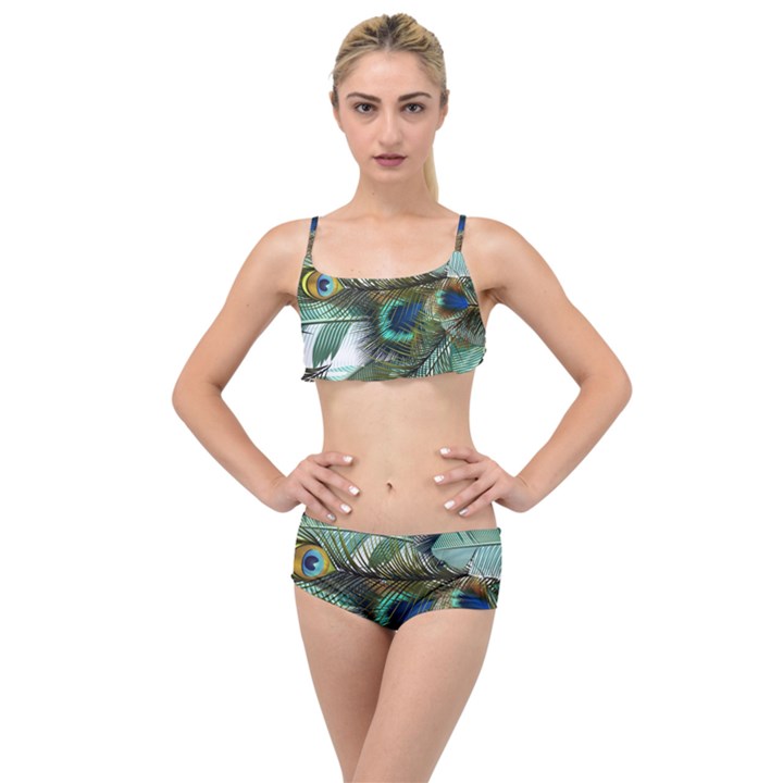 Peacock Feathers Layered Top Bikini Set