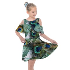 Peacock Feathers Kids  Shoulder Cutout Chiffon Dress