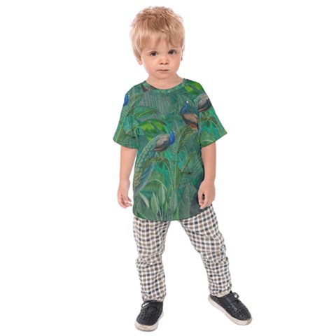 Peacock Paradise Jungle Kids  Raglan T-shirt by Bedest