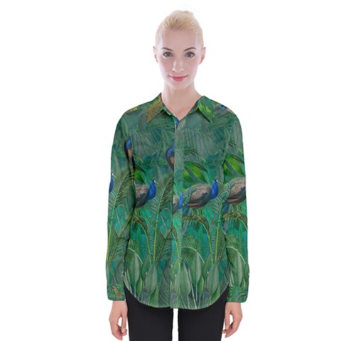 Peacock Paradise Jungle Womens Long Sleeve Shirt by Bedest