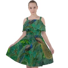 Peacock Paradise Jungle Cut Out Shoulders Chiffon Dress by Bedest