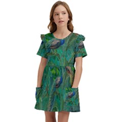 Peacock Paradise Jungle Kids  Frilly Sleeves Pocket Dress by Bedest