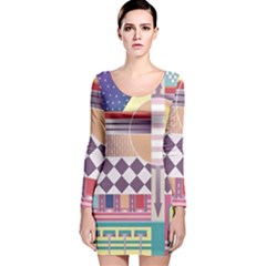 Abstract Shapes Colors Gradient Long Sleeve Velvet Bodycon Dress by Ravend