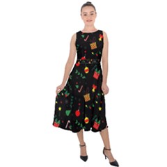 Christmas Pattern Texture Colorful Wallpaper Midi Tie-back Chiffon Dress