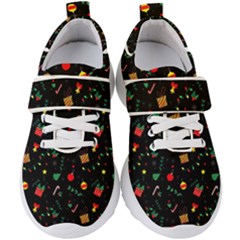 Christmas Pattern Texture Colorful Wallpaper Kids  Velcro Strap Shoes