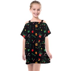 Christmas Pattern Texture Colorful Wallpaper Kids  One Piece Chiffon Dress by Ravend