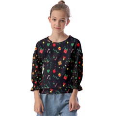 Christmas Pattern Texture Colorful Wallpaper Kids  Cuff Sleeve Top