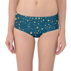 Star Golden Pattern Christmas Design White Gold Mid-waist Bikini Bottoms by Ravend