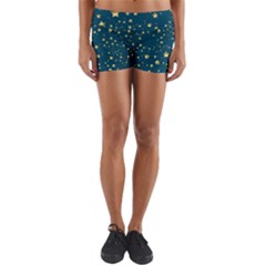 Star Golden Pattern Christmas Design White Gold Yoga Shorts by Ravend