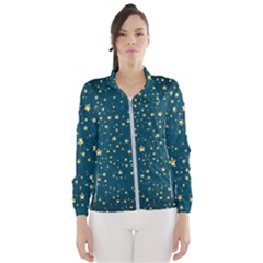 Star Golden Pattern Christmas Design White Gold Women s Windbreaker