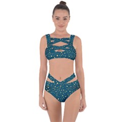 Star Golden Pattern Christmas Design White Gold Bandaged Up Bikini Set 