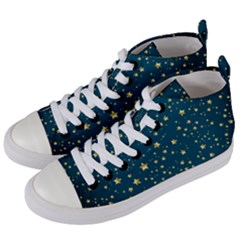 Star Golden Pattern Christmas Design White Gold Women s Mid-top Canvas Sneakers