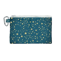 Star Golden Pattern Christmas Design White Gold Canvas Cosmetic Bag (medium) by Ravend