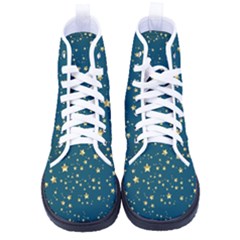 Star Golden Pattern Christmas Design White Gold Women s High-top Canvas Sneakers