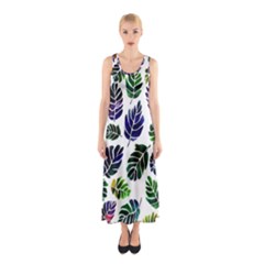 Leaves Watercolor Ornamental Decorative Design Sleeveless Maxi Dress