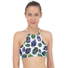 Leaves Watercolor Ornamental Decorative Design Halter Bikini Top by Ravend