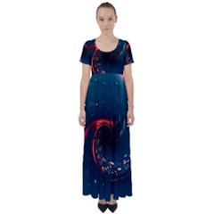 Fluid Swirl Spiral Twist Liquid Abstract Pattern High Waist Short Sleeve Maxi Dress