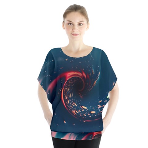 Fluid Swirl Spiral Twist Liquid Abstract Pattern Batwing Chiffon Blouse by Ravend