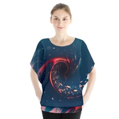 Fluid Swirl Spiral Twist Liquid Abstract Pattern Batwing Chiffon Blouse