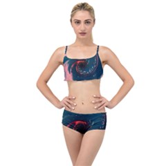 Fluid Swirl Spiral Twist Liquid Abstract Pattern Layered Top Bikini Set by Ravend