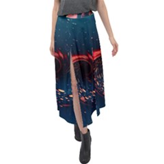 Fluid Swirl Spiral Twist Liquid Abstract Pattern Velour Split Maxi Skirt