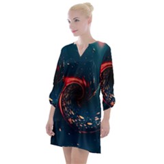 Fluid Swirl Spiral Twist Liquid Abstract Pattern Open Neck Shift Dress