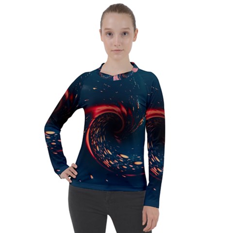 Fluid Swirl Spiral Twist Liquid Abstract Pattern Women s Pique Long Sleeve T-shirt by Ravend