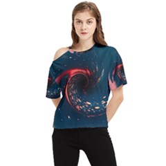 Fluid Swirl Spiral Twist Liquid Abstract Pattern One Shoulder Cut Out T-shirt