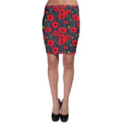 Background Poppies Flowers Seamless Ornamental Bodycon Skirt