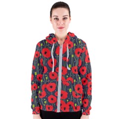 Background Poppies Flowers Seamless Ornamental Women s Zipper Hoodie