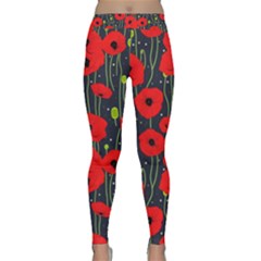 Background Poppies Flowers Seamless Ornamental Classic Yoga Leggings by Ravend