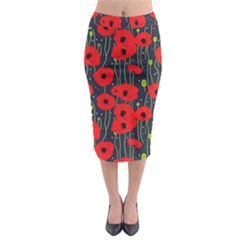 Background Poppies Flowers Seamless Ornamental Midi Pencil Skirt