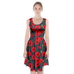 Background Poppies Flowers Seamless Ornamental Racerback Midi Dress